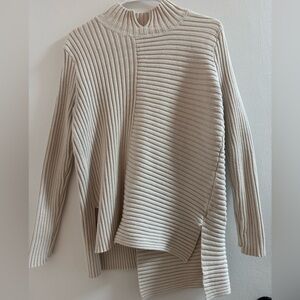 Cabi D Ring Buckle Split Back Cowl Neck Sweater